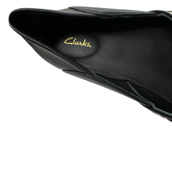 Clarks Pure Tone size 6.5M 37 EU black leather snow leopard almond toe flats - Picture 6 of 9
